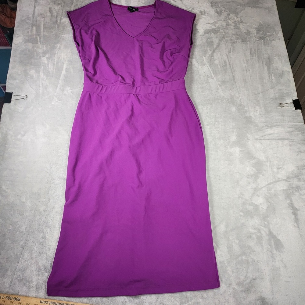 Boston Proper Magenta Purple V-Neck Cap Sleeve Sheath Dress L Vibrant Work